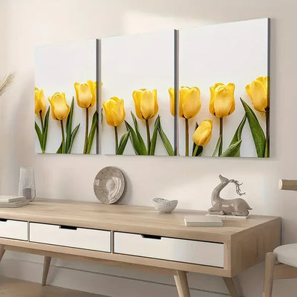 3pcs Minimalist Modern Floral Art Yellow Flowers Wall Art Set Canvas Unframed - High Quality Print 100% Australian Made Wall Canvas