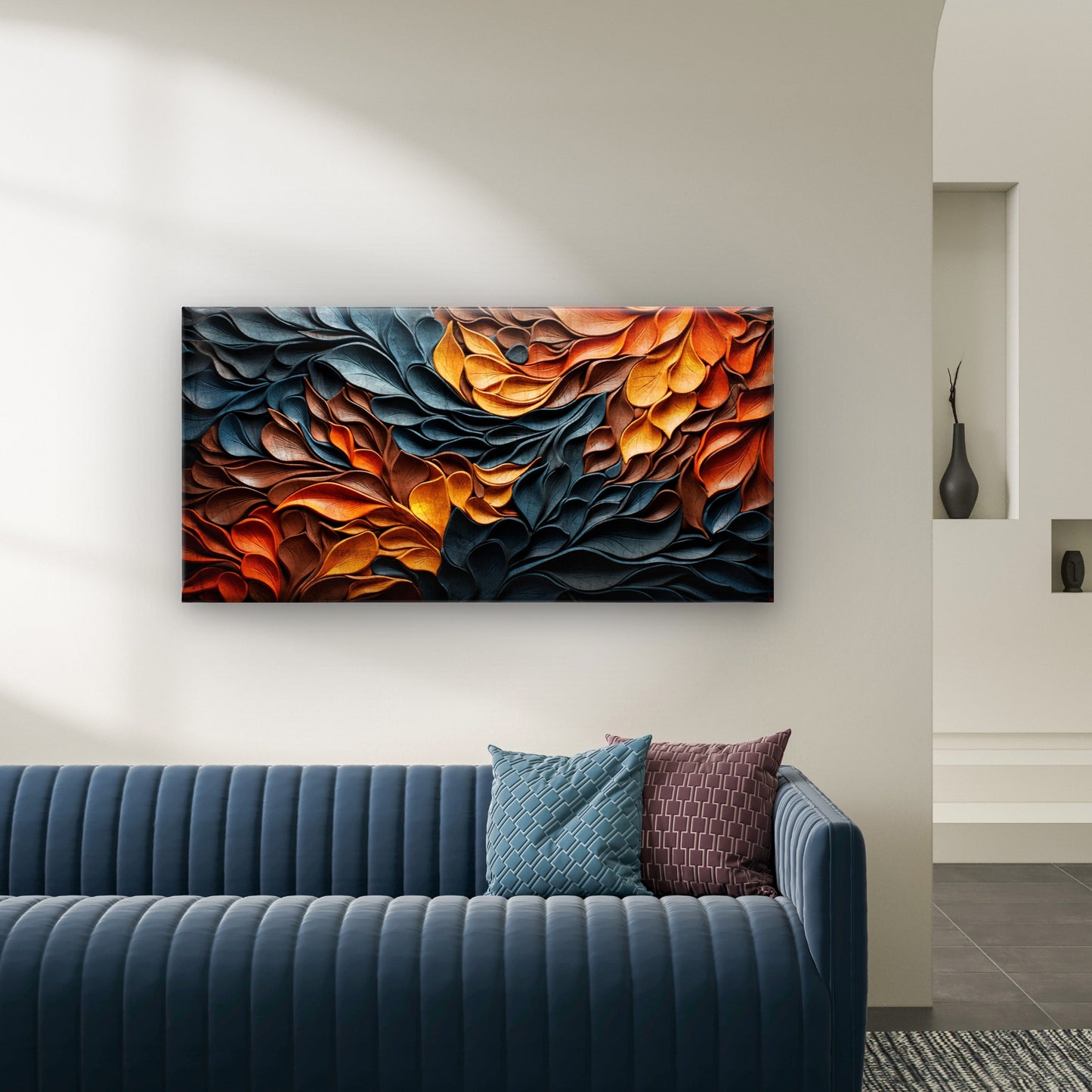 Orange Black Textured Abstract Wall Art Canvas Office Home Room Framed 120x60cm