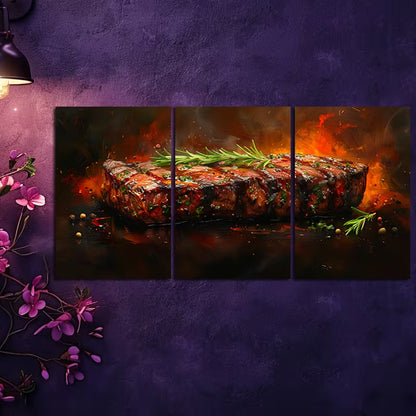 3pcs Delicious Steak Wall Art Set Canvas Framed 50x70cm - High Quality Print 100% Australian Made Wall Canvas Ready to Hang - Bella Home Decor