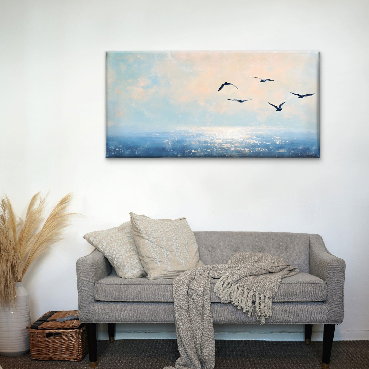 Ocean Seagulls Blue Sky Wall Art Canvas Office Home Room Framed 120x60cm