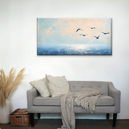Ocean Seagulls Blue Sky Wall Art Canvas Office Home Room Framed 120x60cm