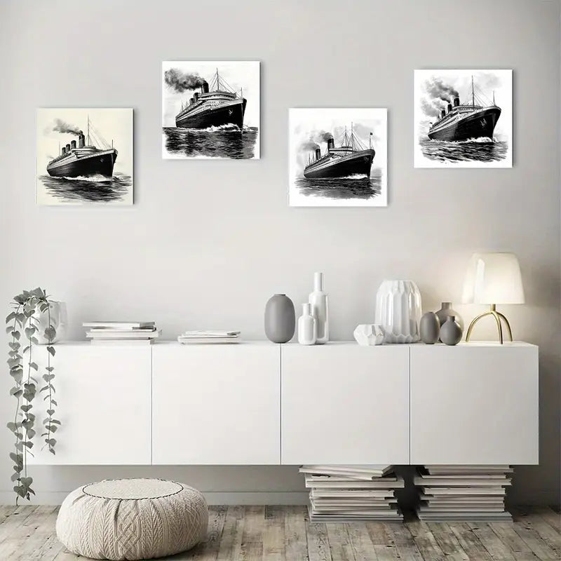 4pcs  Titanic Sinking Vintage Nautical  Wall Art Canvas Framed