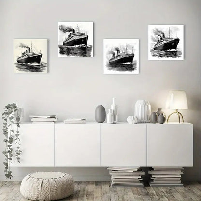 4pcs  Titanic Sinking Vintage Nautical  Wall Art Canvas Framed