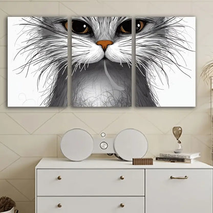 3pcs Fluffy Cats Drawing Art Print Wall Art Set Canvas Framed 40x60cm - High Quality Print 100% Australian Made Wall Canvas Ready to Hang - Bella Home Decor