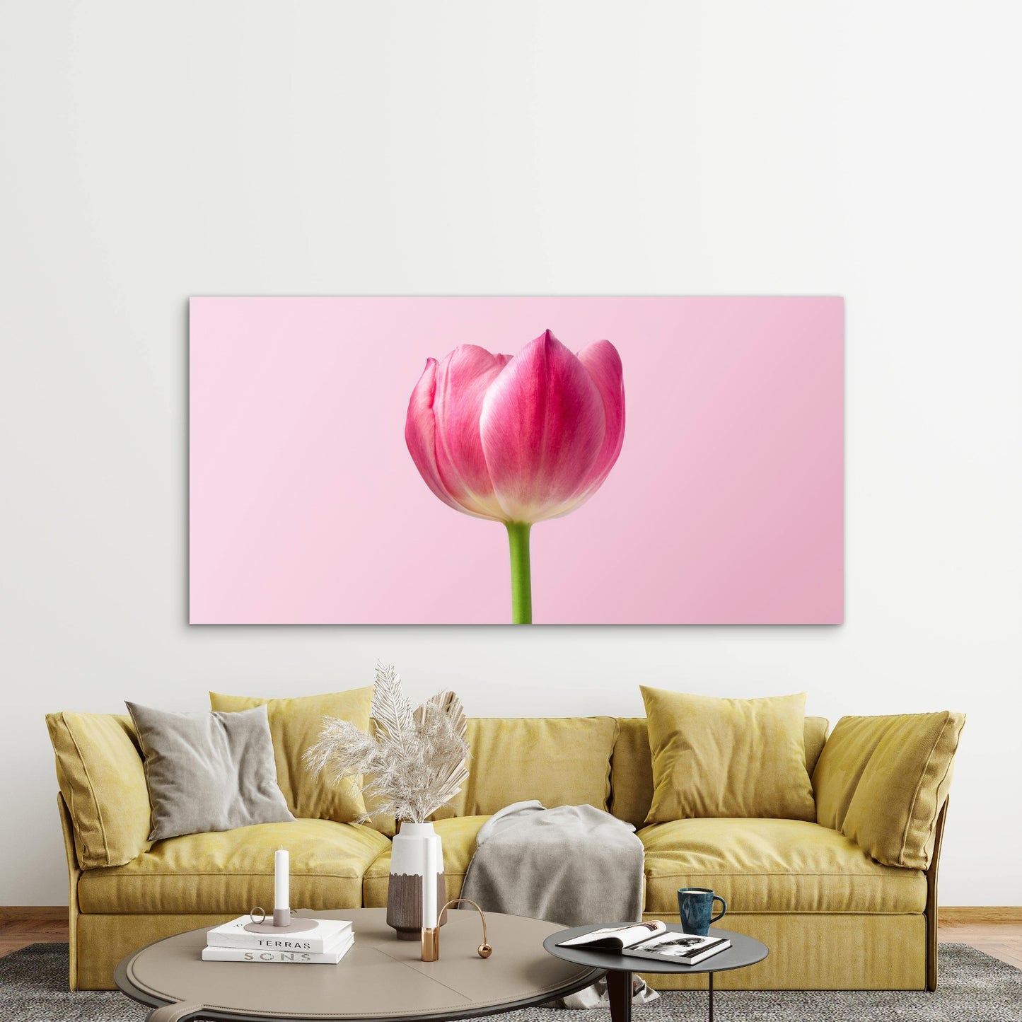 Pink Tulip Close Up Art Wall Art Canvas Office Home Room Framed 120x60cm
