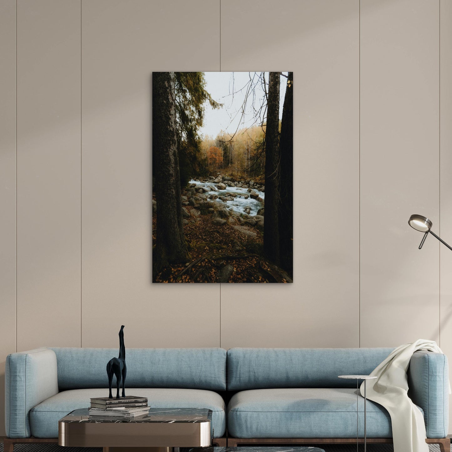 River Flowing Through A Forest During The Autumn Season 60x90cm Metal Print Ready to Hang