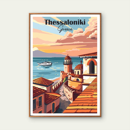 Thessaloniki Greece White Tower City Retro Travel Poster Print Wall Art
