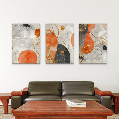 3pcs Terracotta Gold Gray Abstract Painting   Wall Art Set Canvas Framed 40x60cm - High Quality Print 100% Australian Made Wall Canvas Ready to Hang