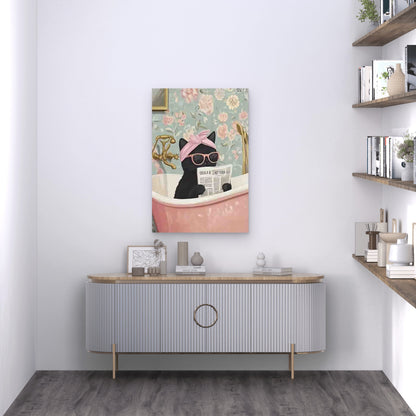 Cat In a Floral Bathroom 60x90cm Metal Print Ready to Hang