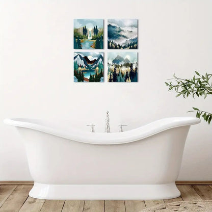 4pcs Mountain Forest Scenery Picture Wall Art Canvas Framed