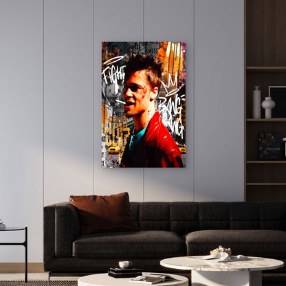 Red Jacket Portrait Urban Graffiti Collage 60x90cm Metal Print Ready to Hang