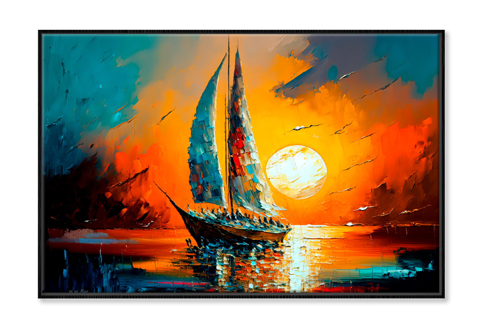 Style Seascape With Yacht Oil Painting Wall Art Limited Edition High Quality Print Canvas Box Framed Black