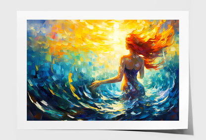 Fantasy Woman Mermaid Watercolor Painting Wall Art Limited Edition High Quality Print Unframed Roll Canvas None