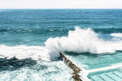 Sea Waves Splash on Beach Pool Photograph Glass Framed Wall Art, Ready to Hang Quality Print