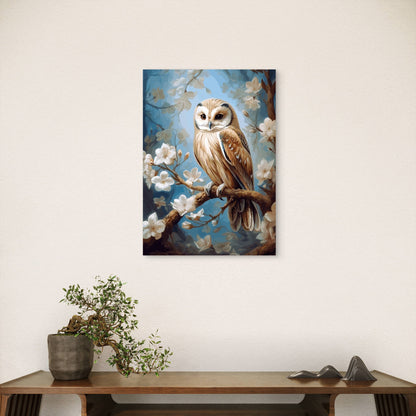Brown Owl Spring Blossom Branch 60x90cm Metal Print Ready to Hang - Bella Home Decor