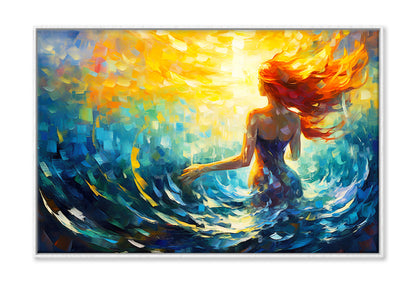 Fantasy Woman Mermaid Watercolor Painting Wall Art Limited Edition High Quality Print Canvas Box Framed White