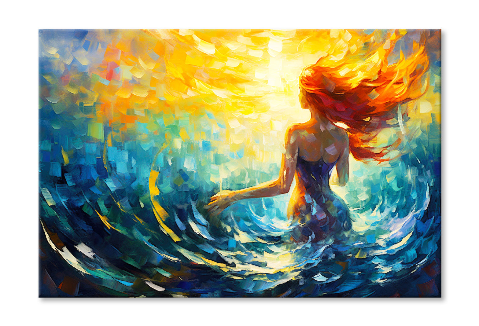 Fantasy Woman Mermaid Watercolor Painting Wall Art Limited Edition High Quality Print Stretched Canvas None