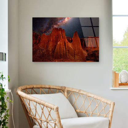 Red Rock Formations Night Sky Milky Way Stars Galaxy Acrylic Glass Printing Wall Art Australian Made Quality
