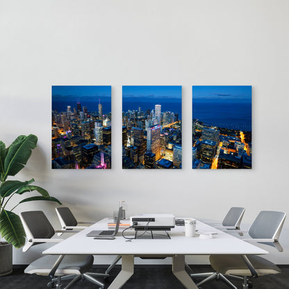 3pcs View Chicago Skyline Lake By Night USA Metal Print Ready to Hang Art