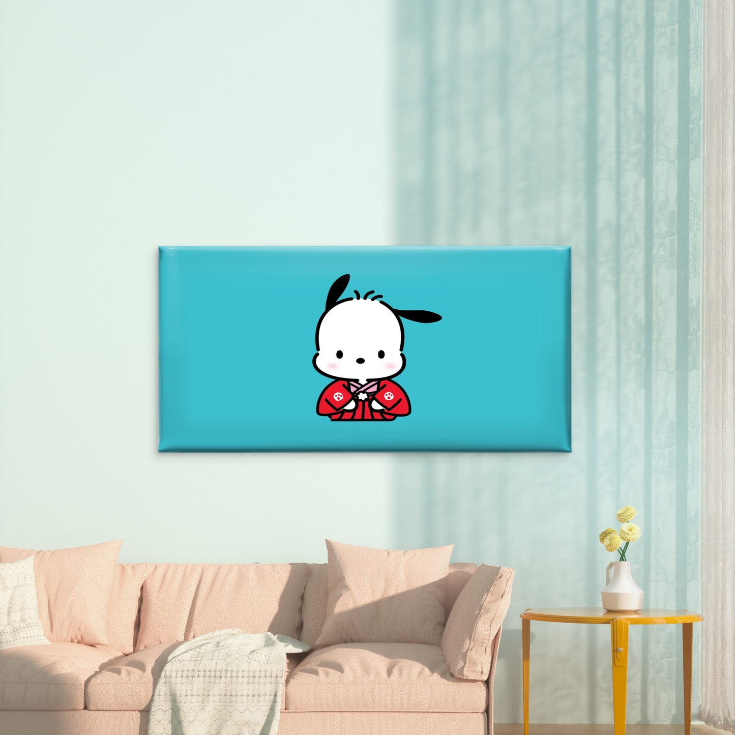 Kawaii Cute Kimono Dog Teal Wall Art Canvas Office Home Room Framed 120x60cm