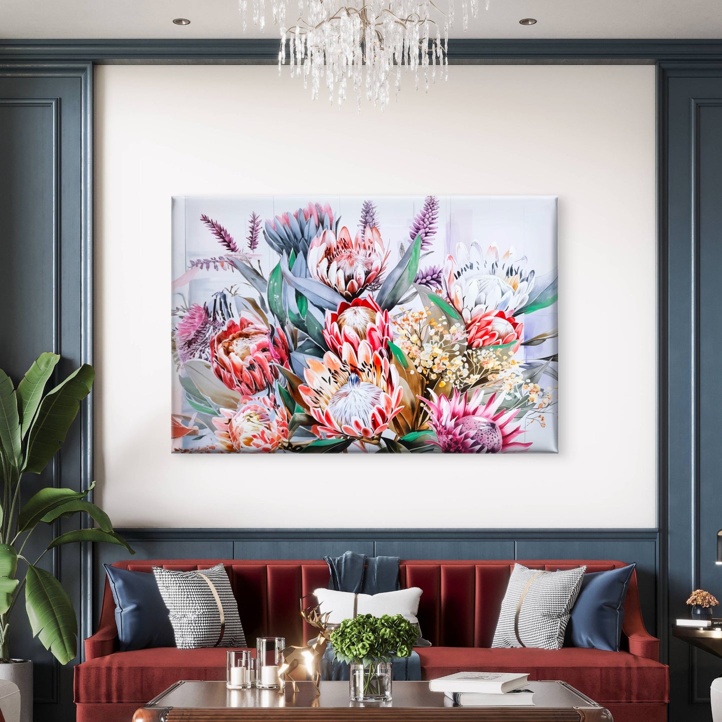 Neutral Protea Flowers Bouquet Close-Up Wall Art Decor 100% Australian Made - Bella Home Decor