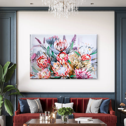 Neutral Protea Flowers Bouquet Close-Up Wall Art Decor 100% Australian Made - Bella Home Decor