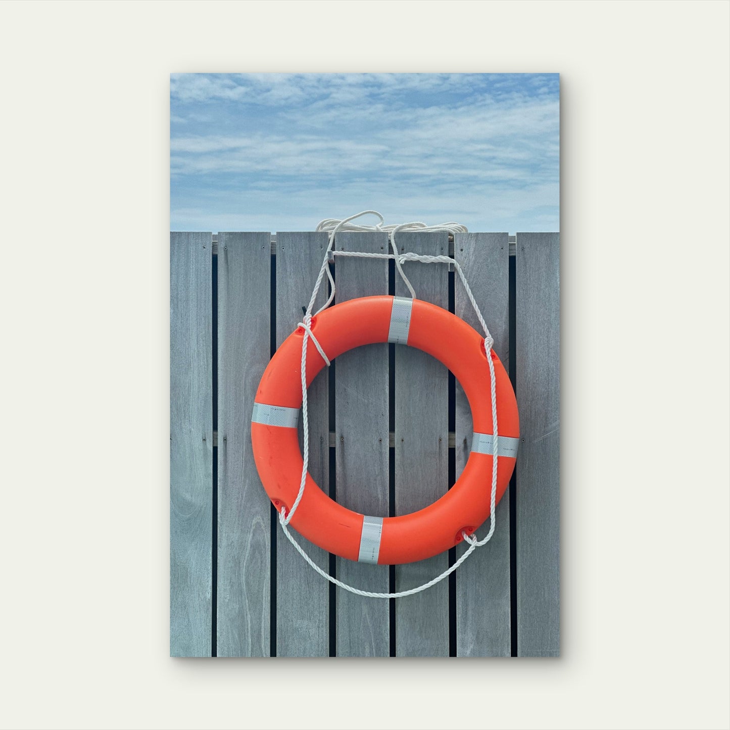 Lifebuoy Hanging On Fence 60x90cm Metal Print Ready to Hang