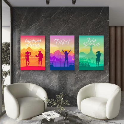 3pcs Retro Silhouette Global Landmark Vintage  Wall Art Set Canvas Framed 40x60cm - High Quality Print 100% Australian Made Wall Canvas Ready to Hang
