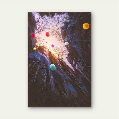 Colored Balloons Floating Into The Sky 60x90cm Metal Print Ready to Hang