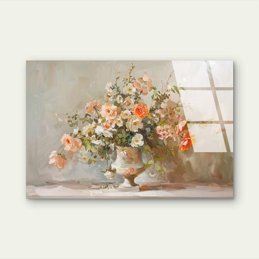 Vintage Floral Urn Bouquet Acrylic Glass Printing Wall Art Australian Made Quality