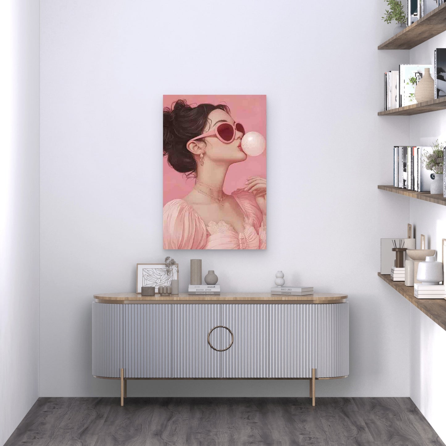 Girl With Pink Aesthetics 60x90cm Metal Print Ready to Hang