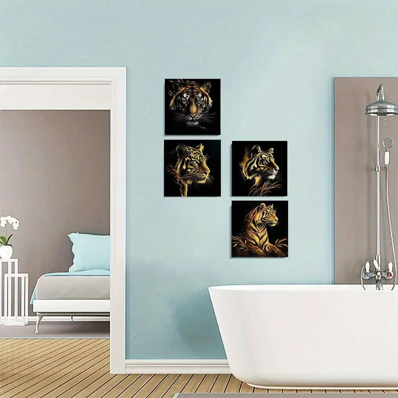 4pcs  Vibrant Golden Tiger GT  Wall Art Canvas Framed