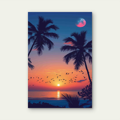 Tropical Beach Sunset Scene 60x90cm Metal Print Ready to Hang