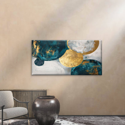 Teal Gold Circles Geometric Wall Art Canvas Office Home Room Framed 120x60cm