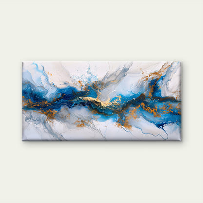 Blue Gold Liquid Marble Flow Wall Art Canvas Office Home Room Framed 120x60cm