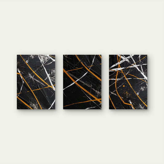 3pcs Modern Dark Textured Line Artwork Wall Art Set Canvas Framed 60x90cm - High Quality Print 100% Australian Made Wall Canvas Ready to Hang