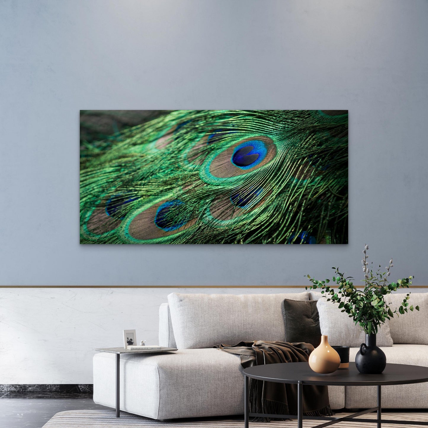 Vibrant Peacock Feather Eyes Wall Art Canvas Office Home Room Framed 120x60cm