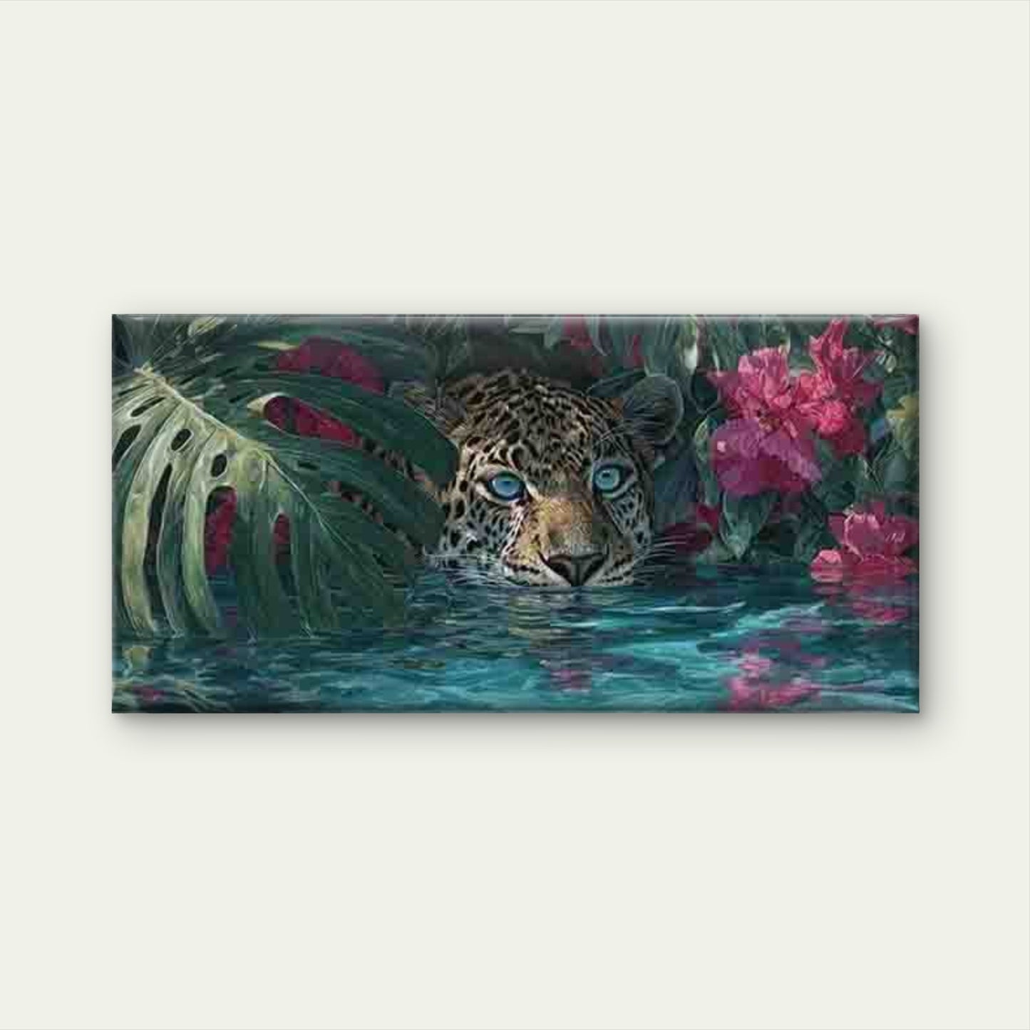 Leopard Surrounded by Flowers Wall Art Canvas Office Home Room Framed 120x60cm