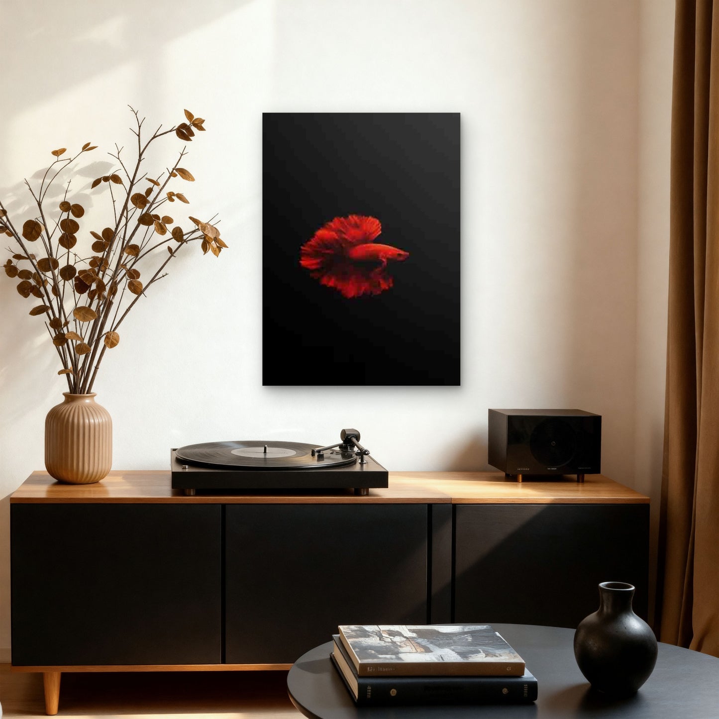 Red Betta Fish Painting Metal Print Ready to Hang - Bella Home Decor