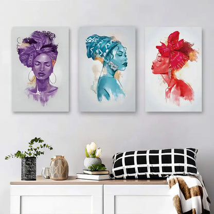 3pcs Vibrant Headwrap Wall Decor, Metal Print Ready to Hang Art
