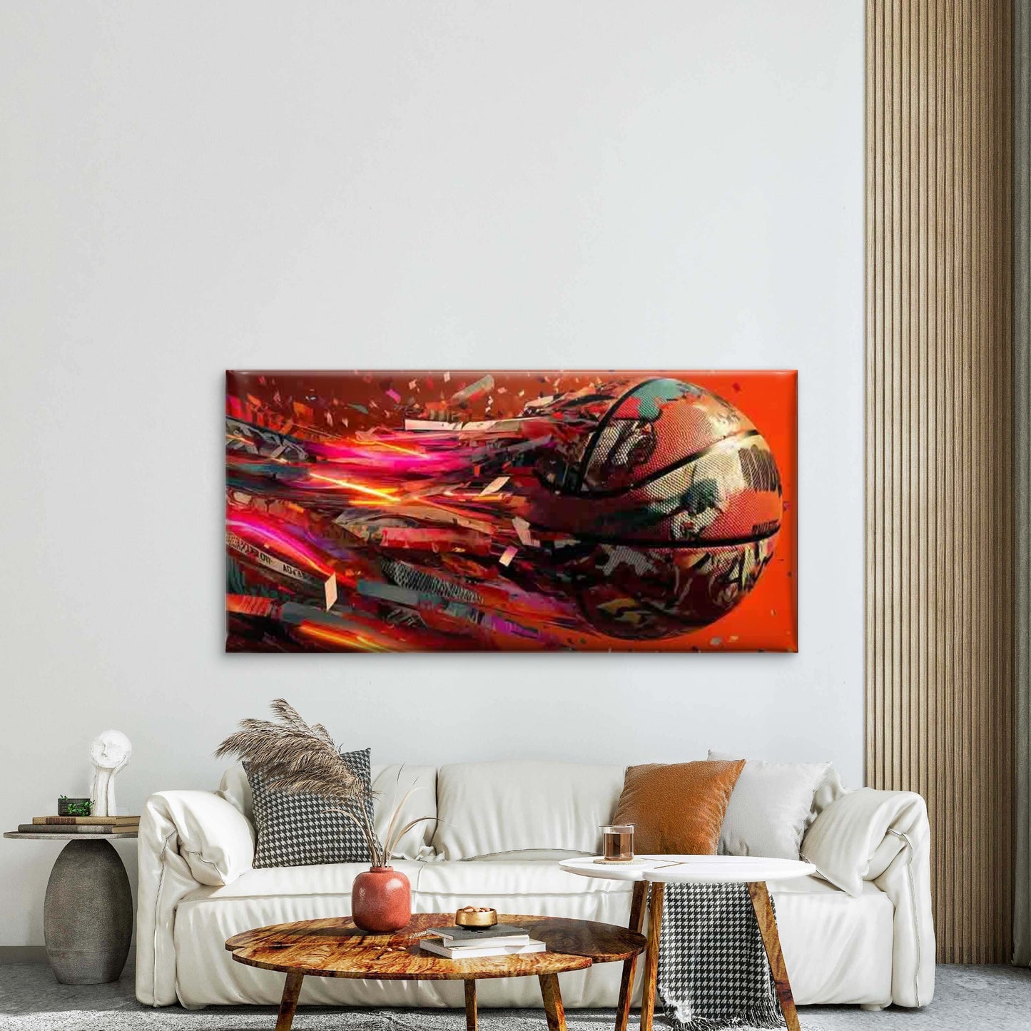 Abstract Basketball Explosion Wall Art Canvas Office Home Room Framed 120x60cm - Bella Home Decor