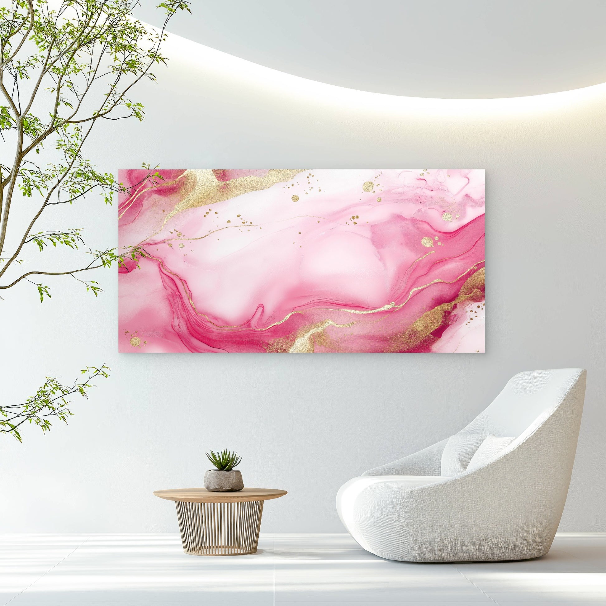 Rose Quartz Golden Ripples Wall Art Canvas Office Home Room Framed 120x60cm - Bella Home Decor