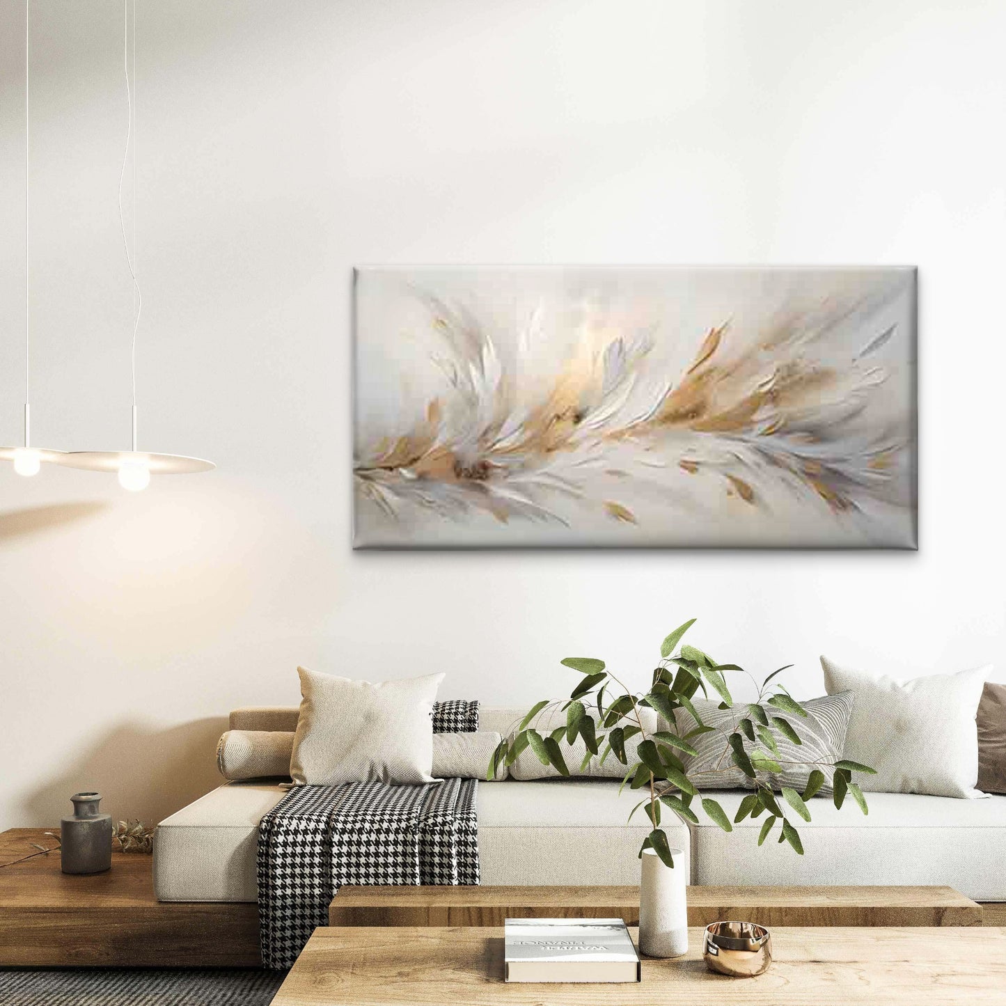 Abstract Dynamic Feather Wall Art Canvas Office Home Room Framed 120x60cm - Bella Home Decor