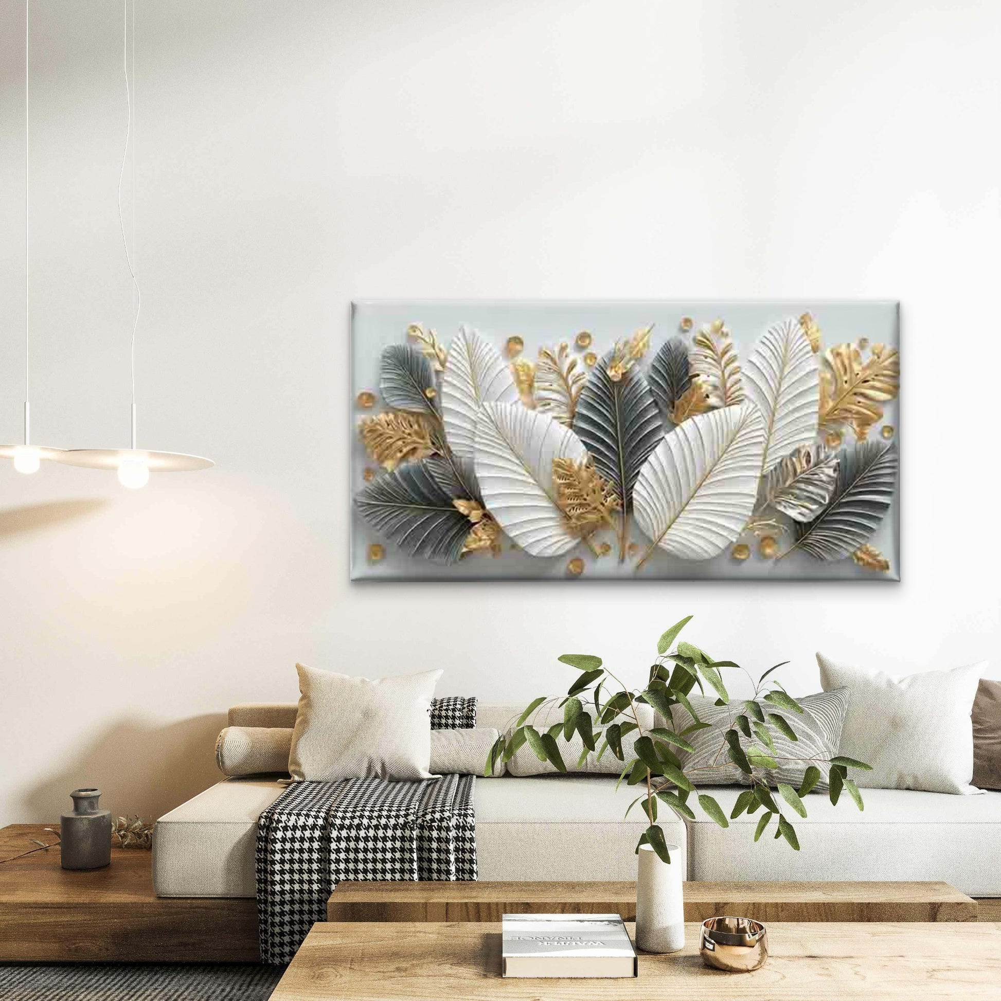 Golden And Colorful Leaves Wall Art Canvas Office Home Room Framed 120x60cm - Bella Home Decor