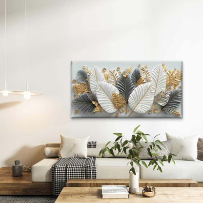 Golden And Colorful Leaves Wall Art Canvas Office Home Room Framed 120x60cm - Bella Home Decor