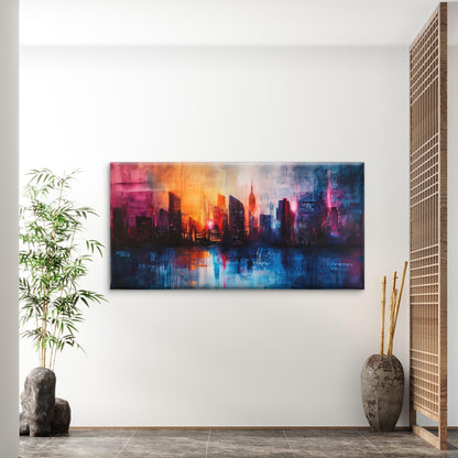 Abstract City Skyline Panorama Wall Art Canvas Office Home Room Framed 120x60cm - Bella Home Decor
