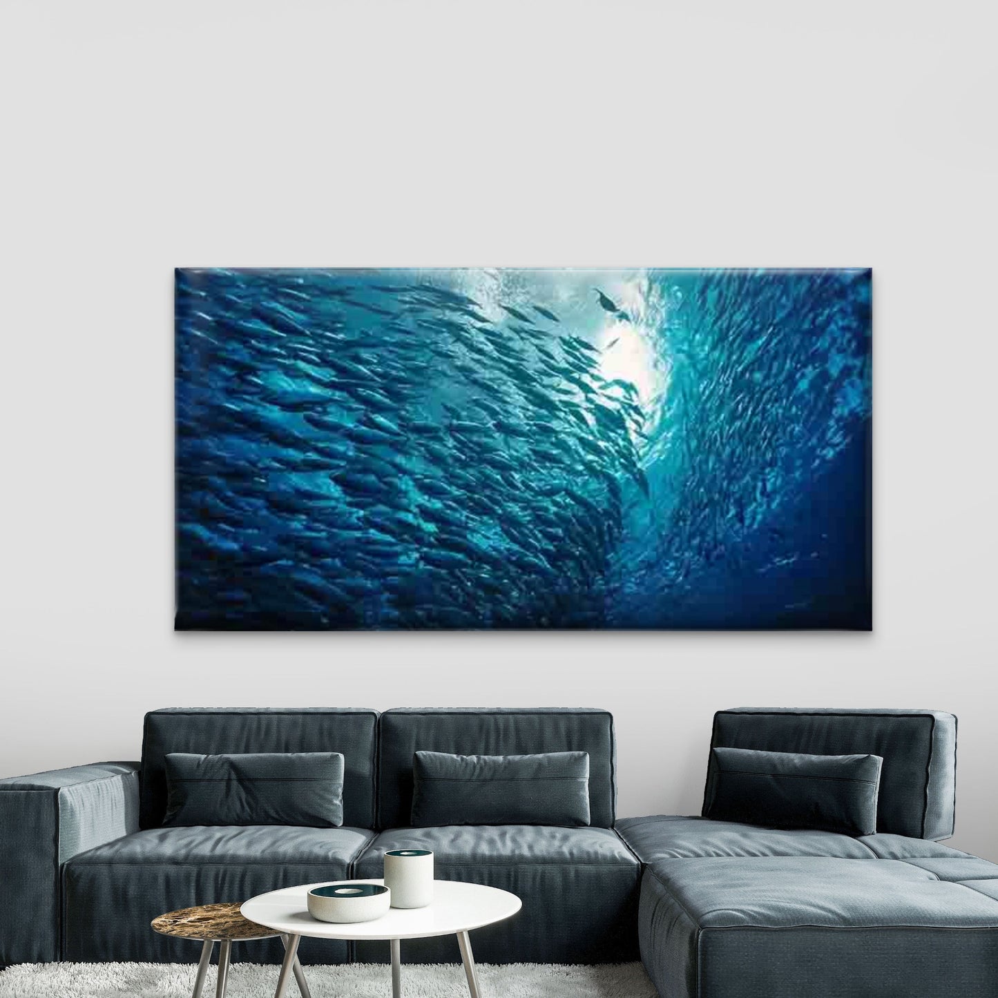 Oceanic Schooling Theme Wall Art Canvas Office Home Room Framed 120x60cm