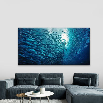 Oceanic Schooling Theme Wall Art Canvas Office Home Room Framed 120x60cm