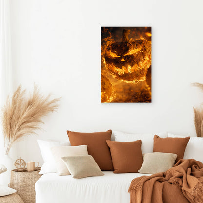Halloween Pumpkin Lit by Fire 60x90cm Metal Print Ready to Hang