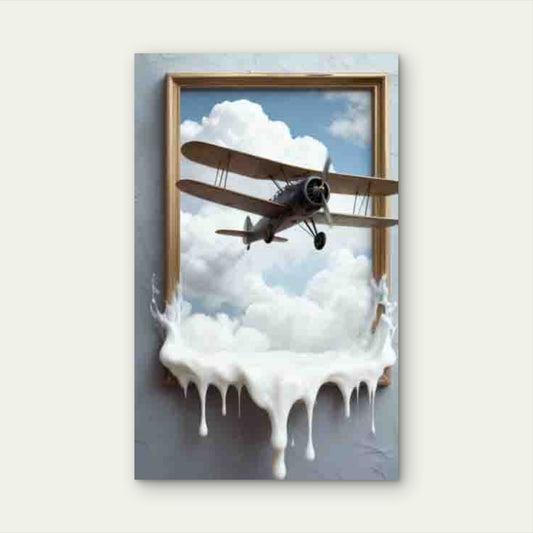 3D Airplane Breaking Frame & Cloud Metal Print Ready to Hang